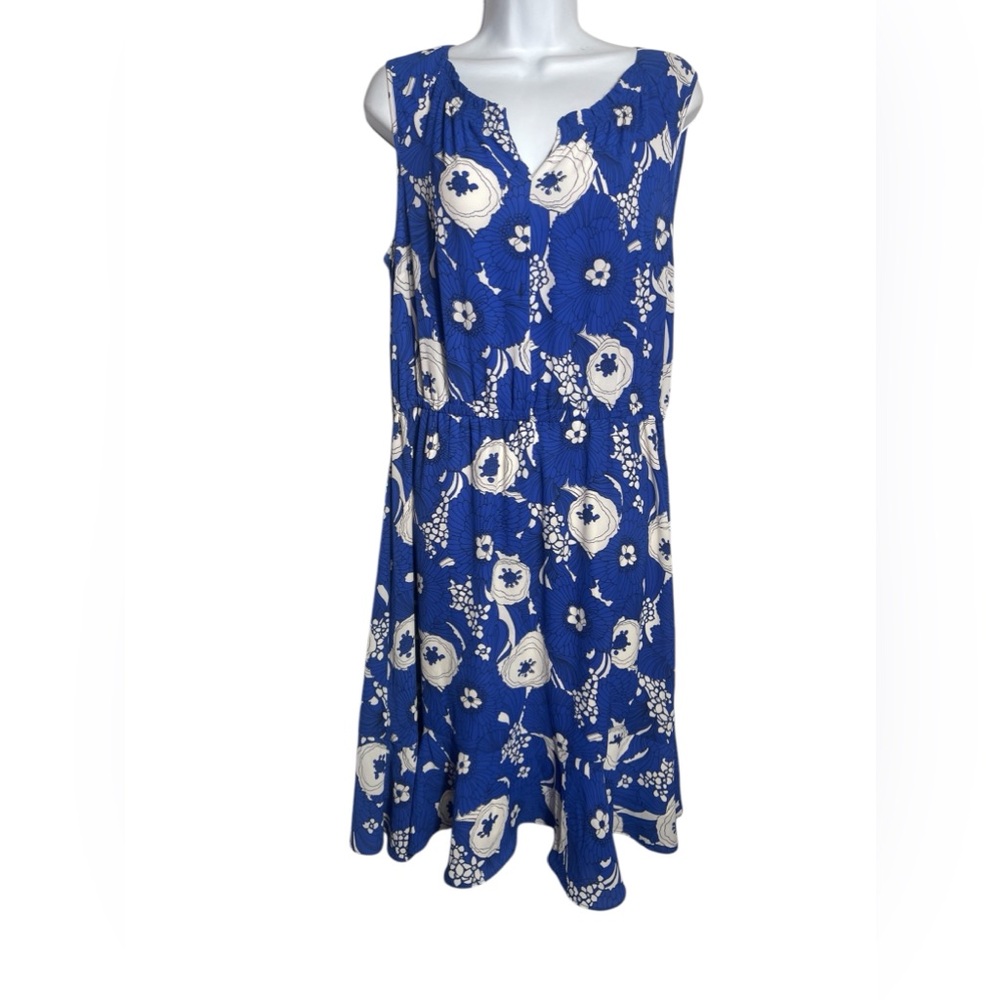 Talbots dress‎ size 12 sapphire blue floral sleeveless midi dress PERFECT 💙🤍💙